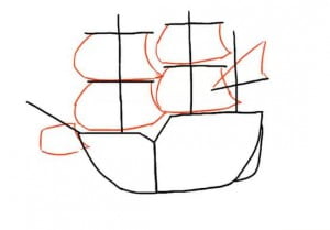 как нарисовать корабль с парусами