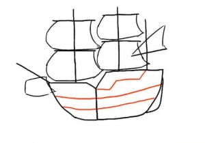 как нарисовать корабль в море